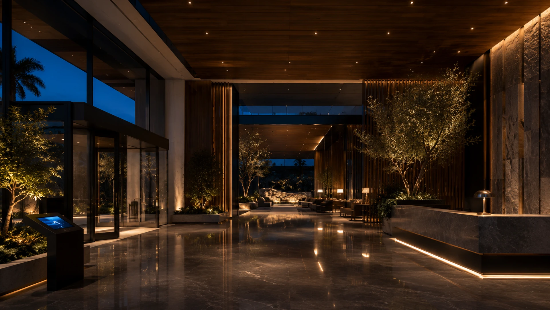 Luxury hospitality lobby with integrated automation