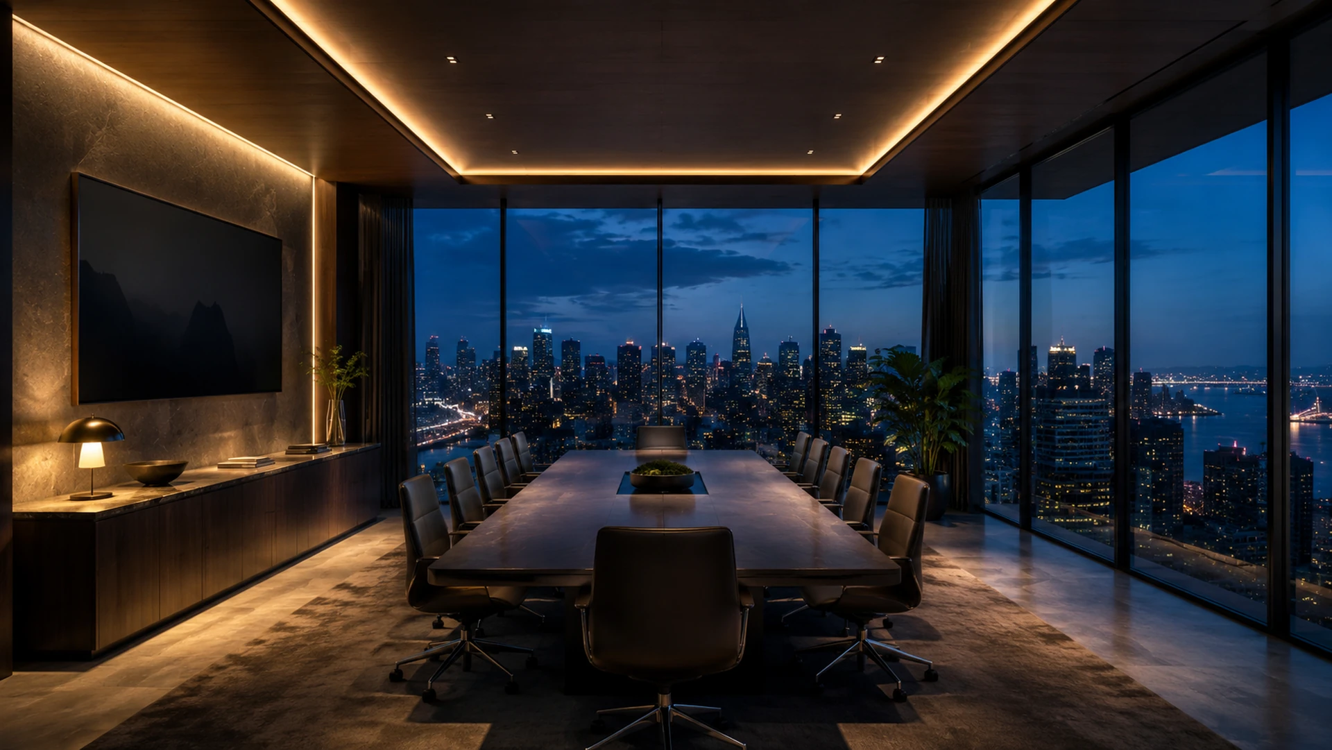 Executive boardroom with city view