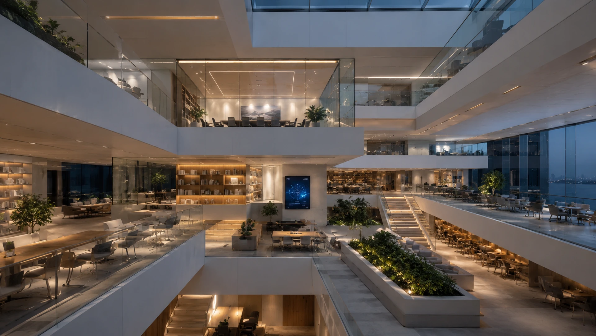 Bright intelligent workplace atrium
